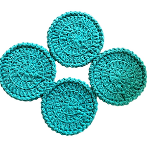 Crochet Coasters - Handmade - Set of 4 - 100 % Cotton - Teal